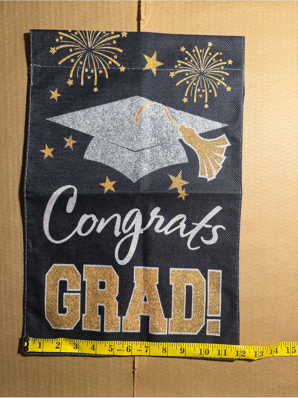 Congrats Grad! Decorative Black and Gold Graduation Garden Flag